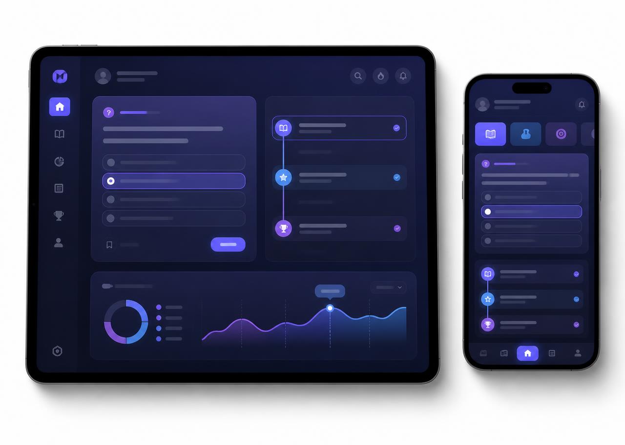 Tablet e smartphone com a plataforma AMETA ENEM: questões, trilhas de estudo e acompanhamento de desempenho